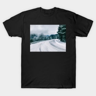 Norway in Wintertime - Valley and Snow-Covered Mountain Road T-Shirt